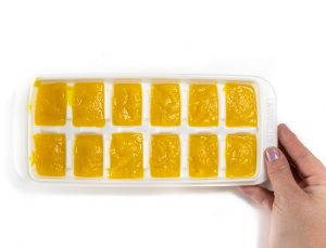 freezer tray of pumpkin puree for baby.