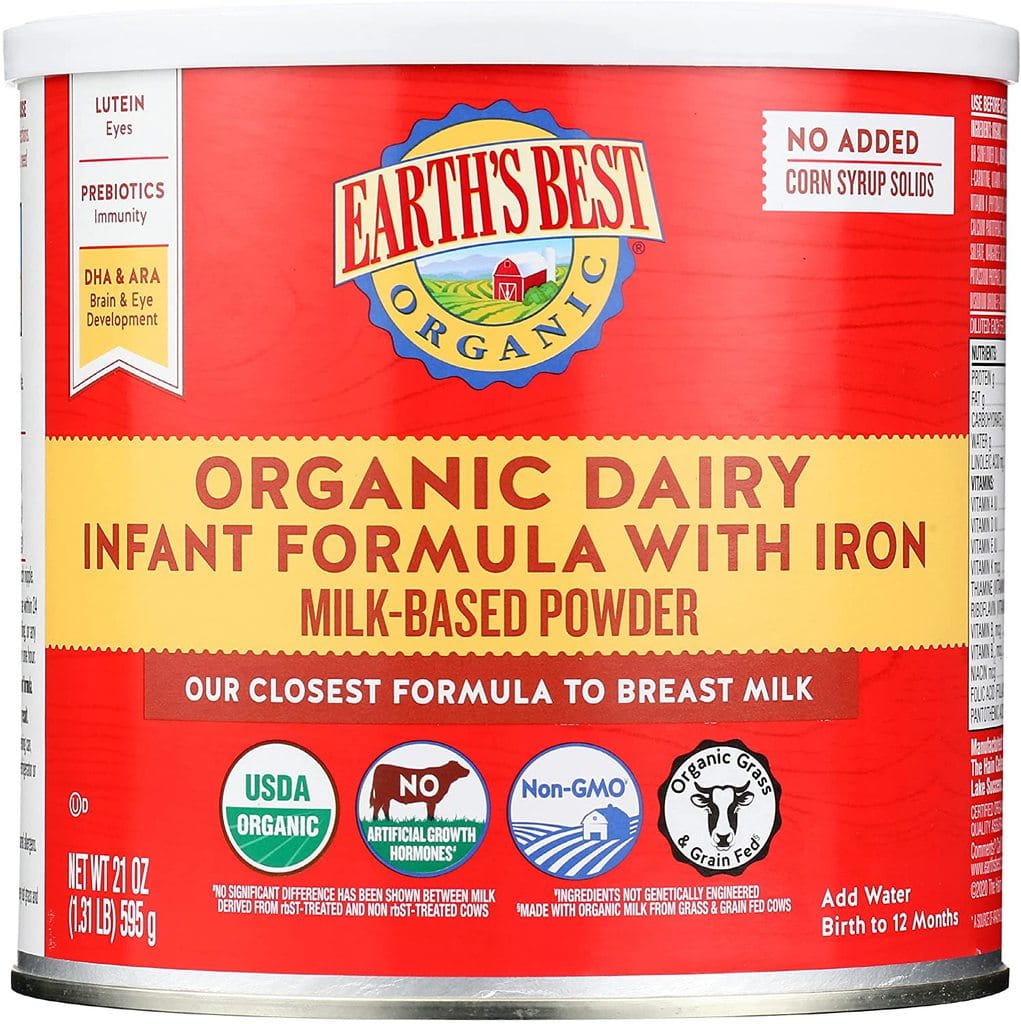 Earths first can of organic dairy infant formula.