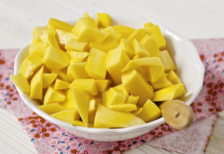 Bowl of cut mango.