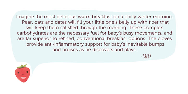 quote on the benefits of spiced pear oat puree for baby.