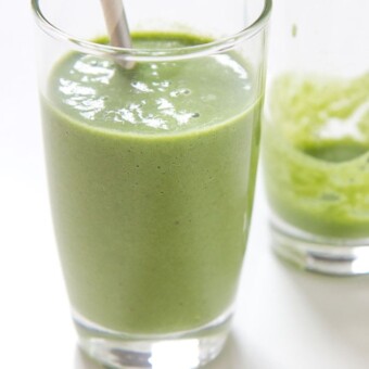 Toddler and kid friendly green smoothie in a glass.