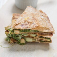 Stack of kale and spinach quesadillas for kids.