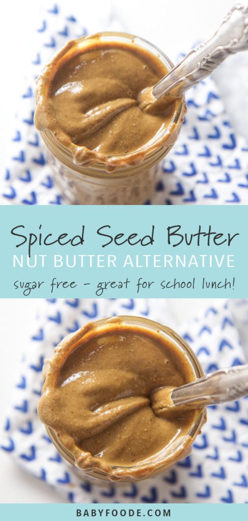 Pinterest image for spiced seed butter, a homemade nut butter alternative.