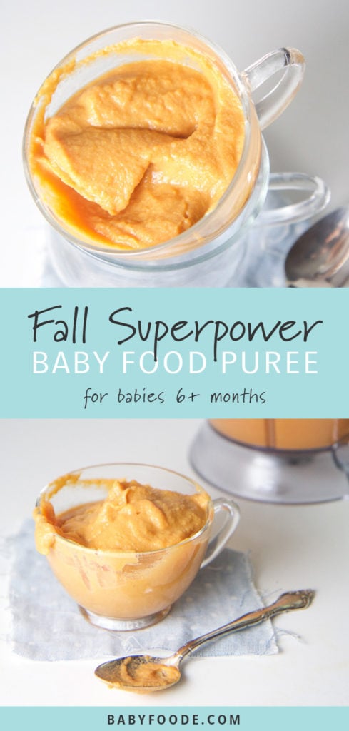 Graphic for post - fall superpower baby food puree for babies 6+ months.