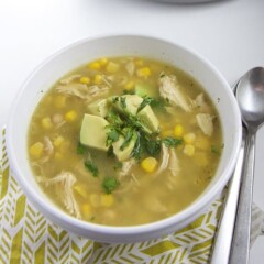 A big bowl of chicken chili verde for toddler, kids and adults.