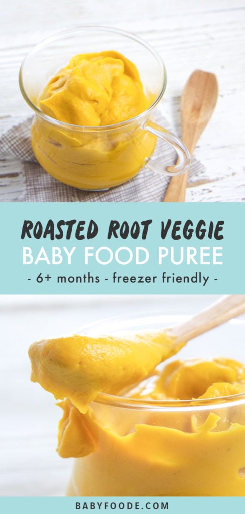 Pinterest image for roasted root vegetable baby food puree.