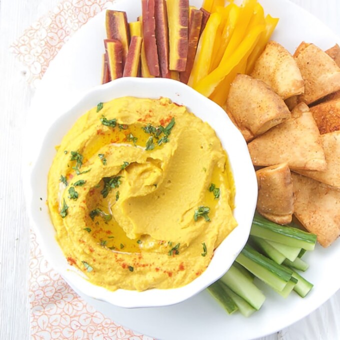 Carrot Hummus with Toasted Paprika Pita Chips Baby Foode
