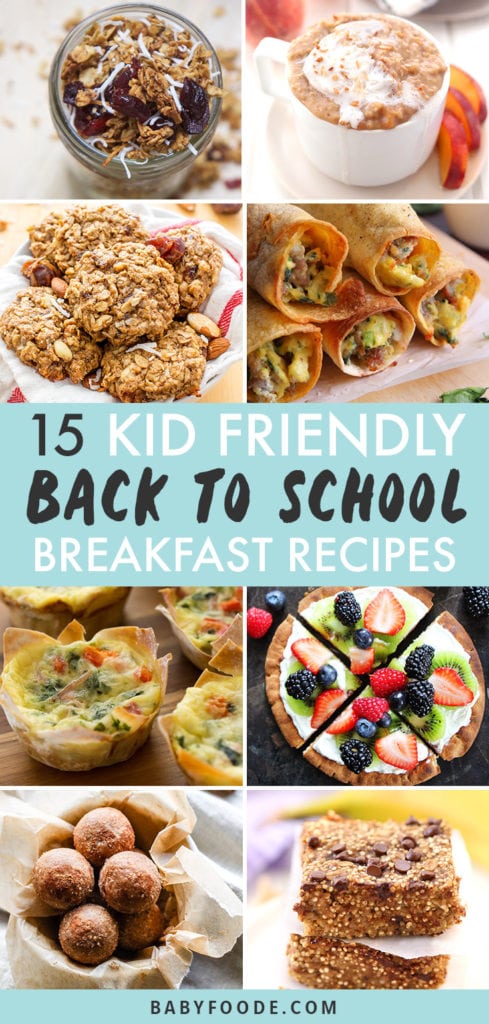 Pinterest image for a collection of back to school breakfast recipes for kids.
