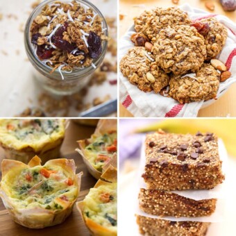 A collage of back to school kid friendly breakfast recipes.