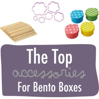 A graphic for the post - must have accessories for school lunch bento boxes.
