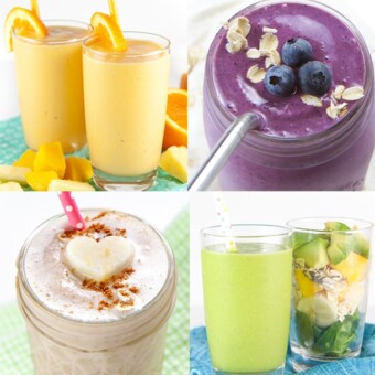 A grid of four smoothies for toddlers and kids