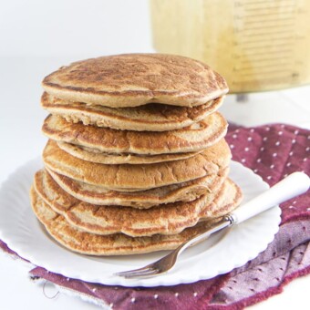 A stack of fall spiced blender pancakes for toddlers and kids.