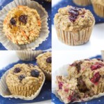 grid of 4 varieties of oatmeal muffin cups for baby, toddler and kids.