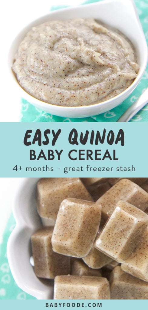 Pinterest image for homemade stage one quinoa baby cereal.