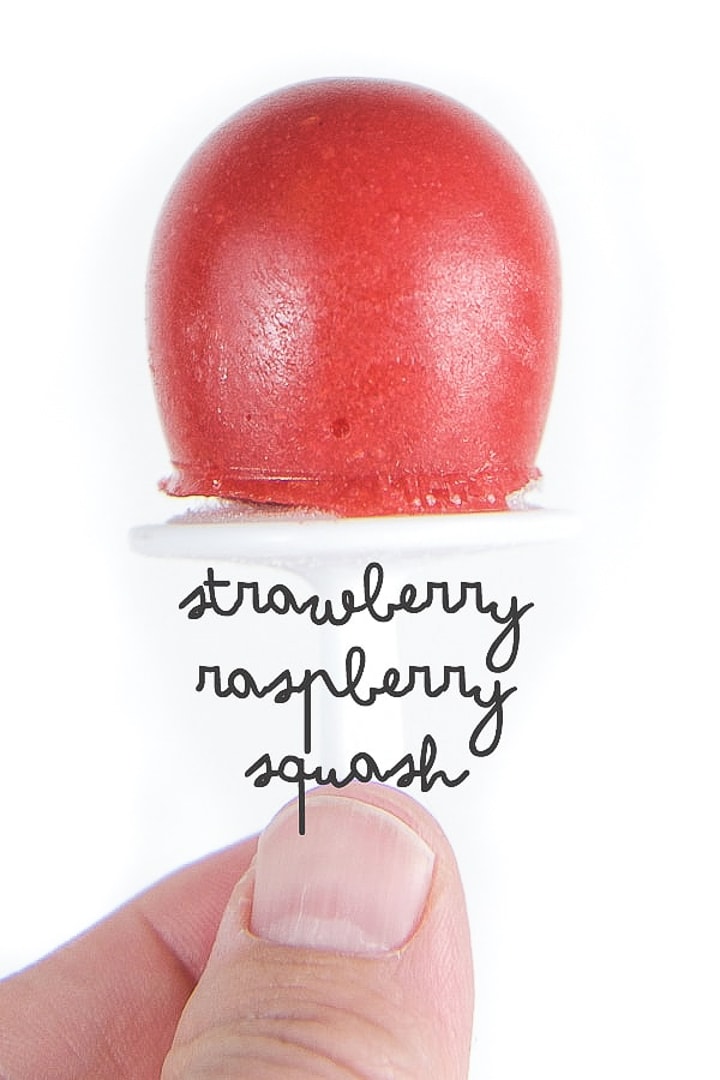 mini homemade popsicle for baby and toddler - strawberry, raspberry, squash.