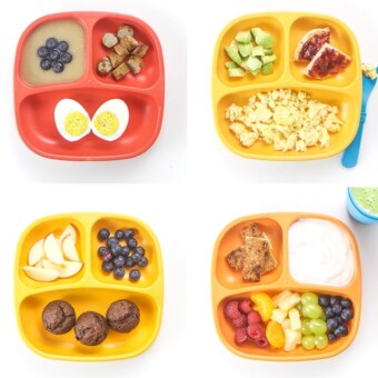 A collage of healthy breakfast ideas and recipes for toddlers.