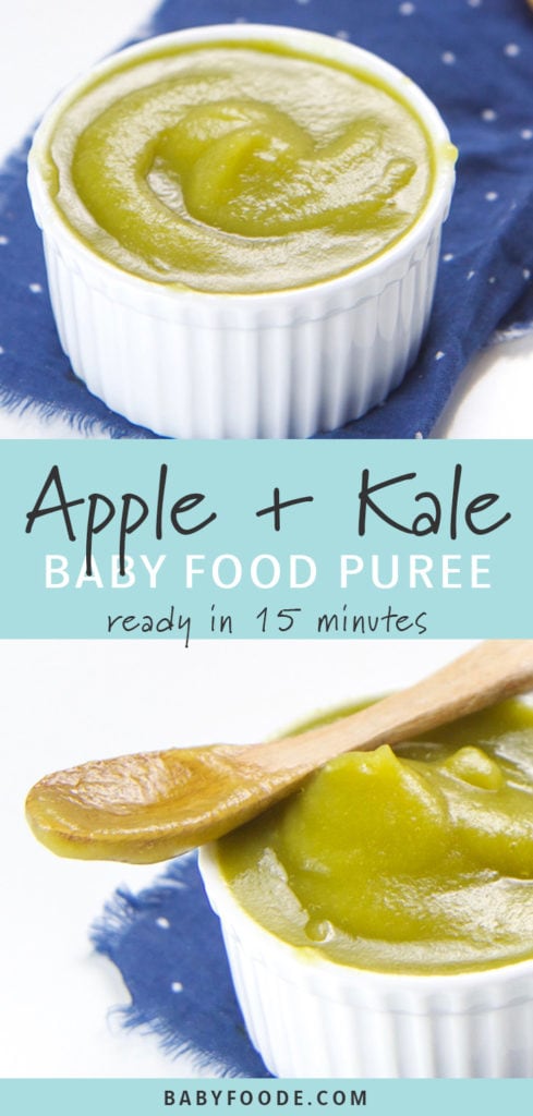 Pinterest image for apple and kale baby food puree.