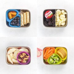 Grid of snacks for toddlers to-go.