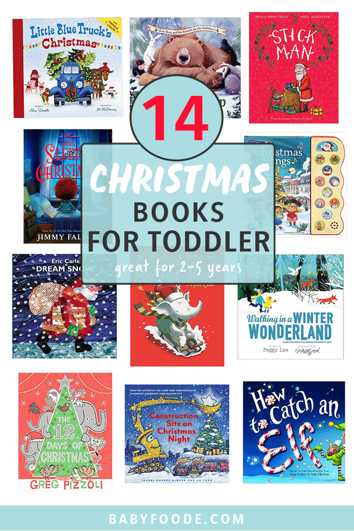 14 christmas books for toddlers with images of the book covers. 
