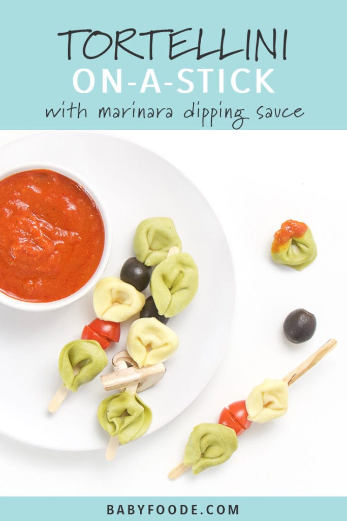 Pinterest image for Tortellini on a Stick toddler lunch idea.