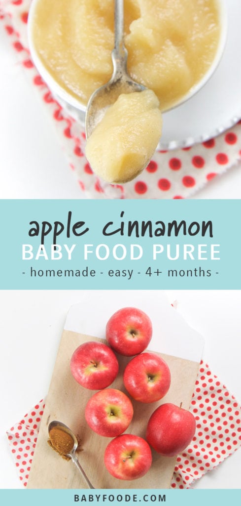Pinterest image for apple cinnamon stage 1 starter baby food puree.
