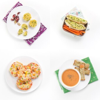 A grid of 4 different toddler lunch ideas against a white background.