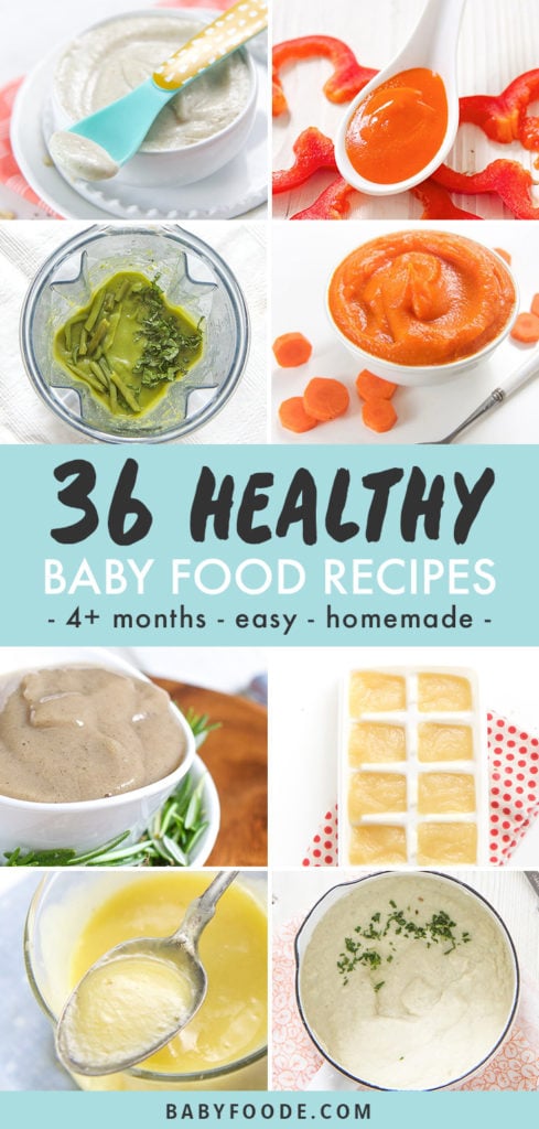 Pinterest image for a collection of healthy and homemade baby food recipes.