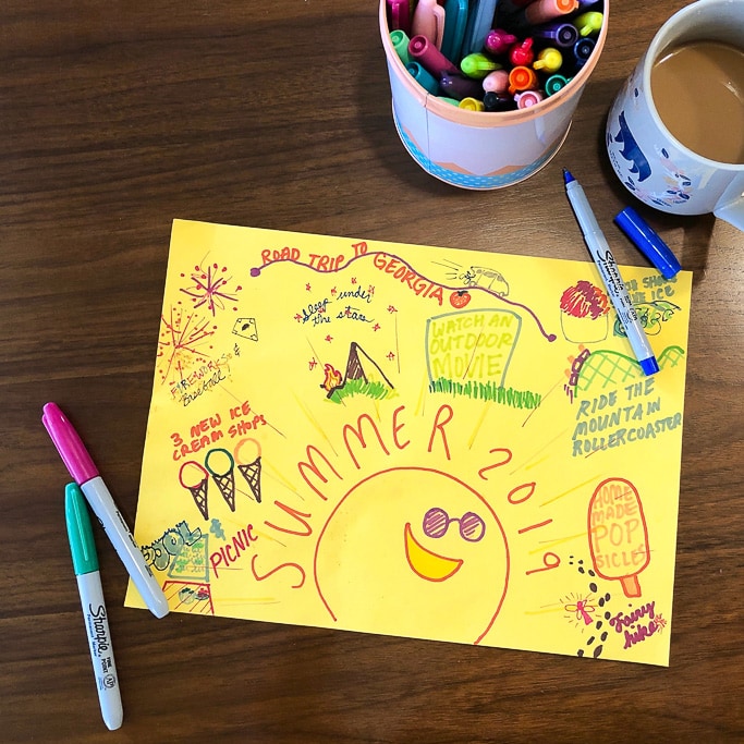 june coffee chat - summer to-do list for 2019 surrounded by markers and coffee