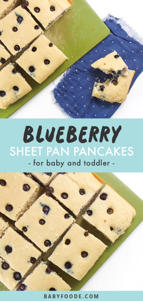 Pinterest collage for blueberry sheet pan pancakes recipe.
