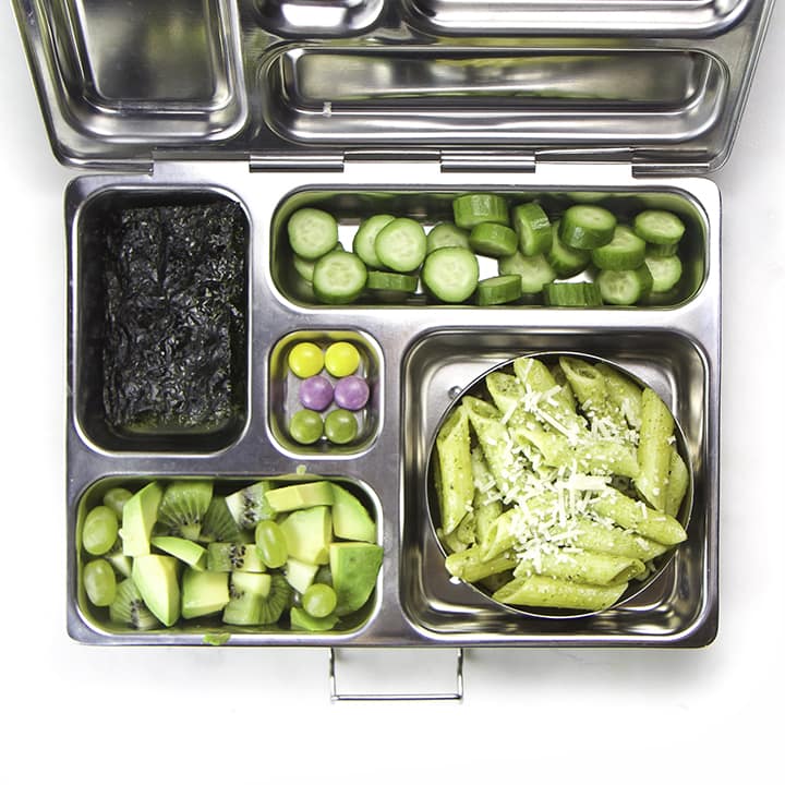 Colorful and healthy, this school lunch features healthy foods for kids.