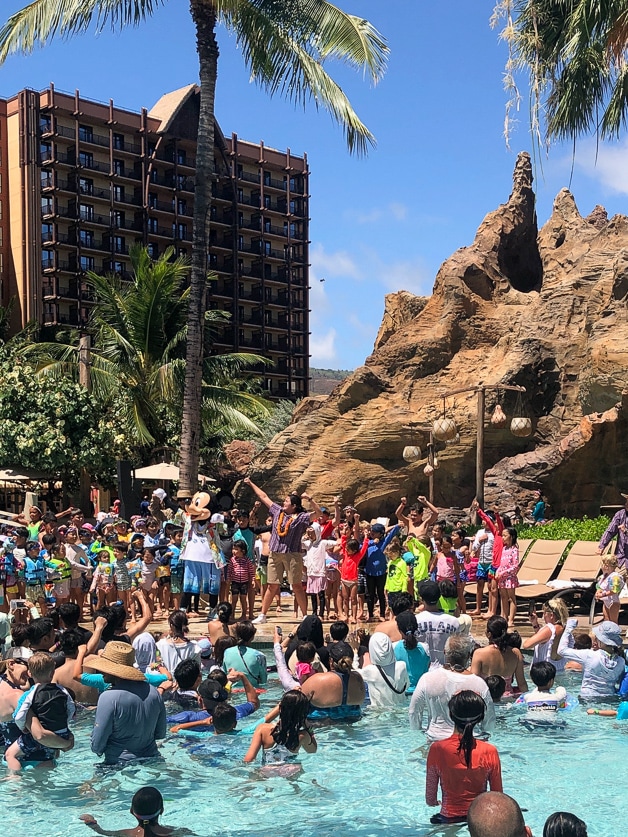 Pool party at Disney Aulani with Mickey mouse. 