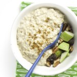 White bowl filled with oatmeal and a surprise.