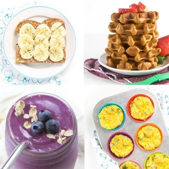 A grid of toddler breakfast ideas.