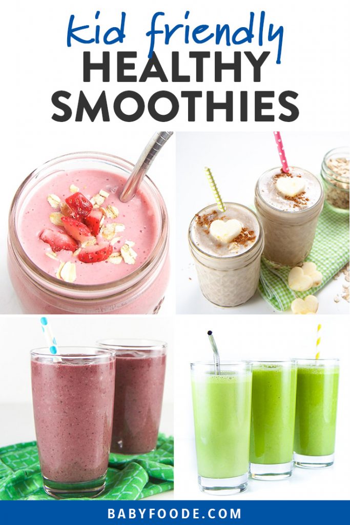Pinterest collage for a post about healthy smoothie recipes for kids and toddlers.