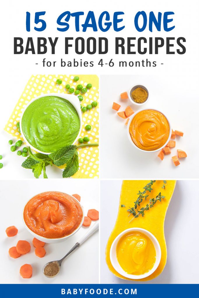 Pinterest collage for a post about stage one baby food purees.