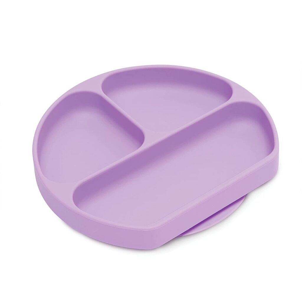 purple toddler plate with sections. 