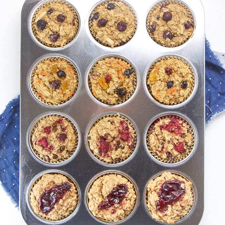 oat cups with 4 different mix ins for toddler.