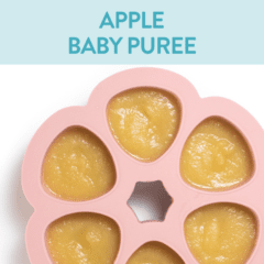 Apple baby puree - Pink baby food storage freezer container with apples.