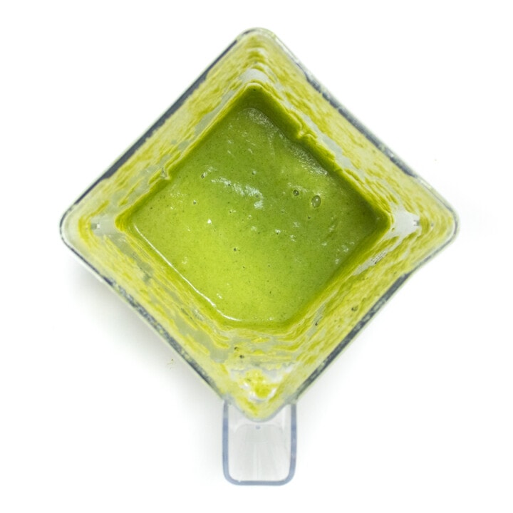 Blender with broccoli puree inside.