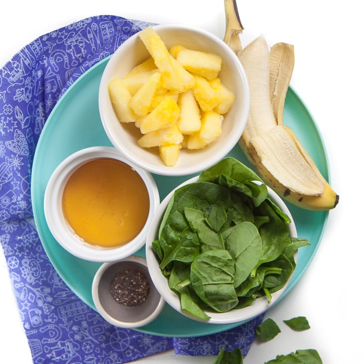 Spread of ingredients for green popsicle smoothies. 