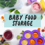 Baby food storage - with spread of chopped fruits and veggies in storage containers.