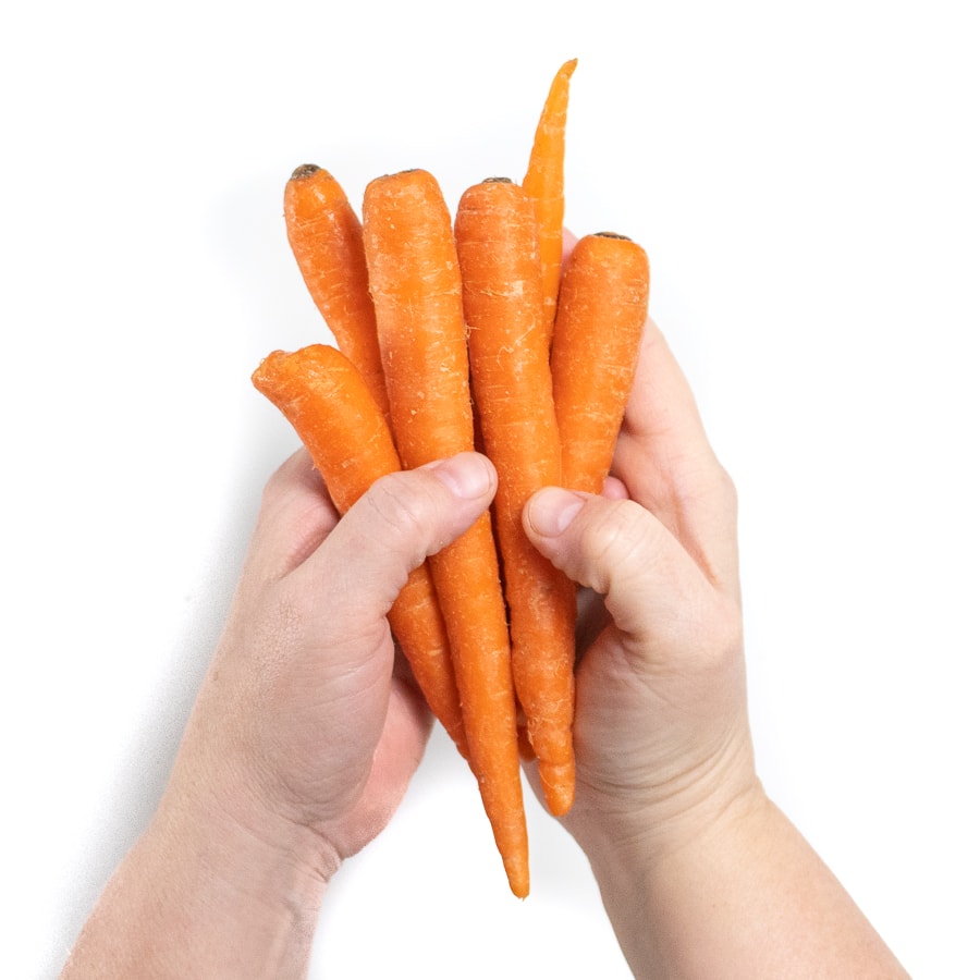 Hands holding a bunch of carrots