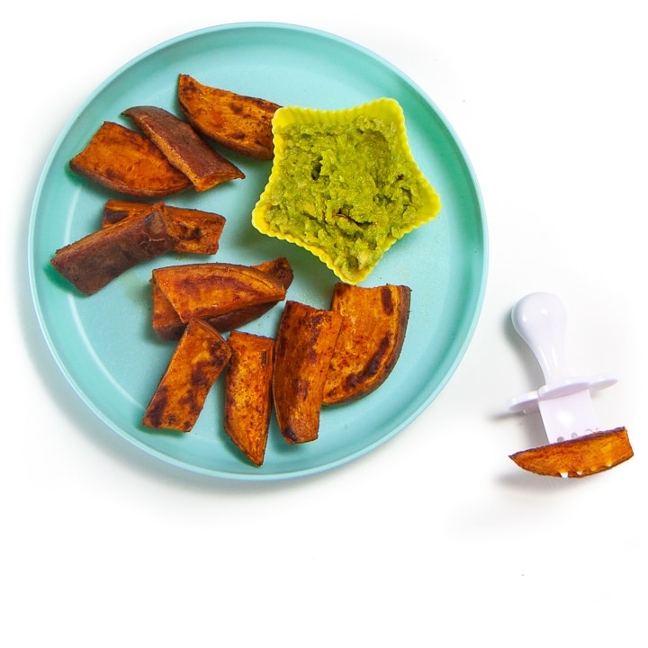 plate full of sweet potatoes for baby-led weaning.