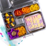 A back to school lunch that is full of healthy and colorful foods.