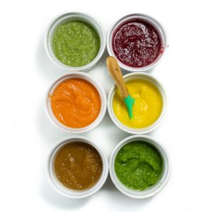 6 different pureed fruits and vegetables made in an instant pot.