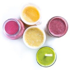 Overhead shot of smoothies for baby.