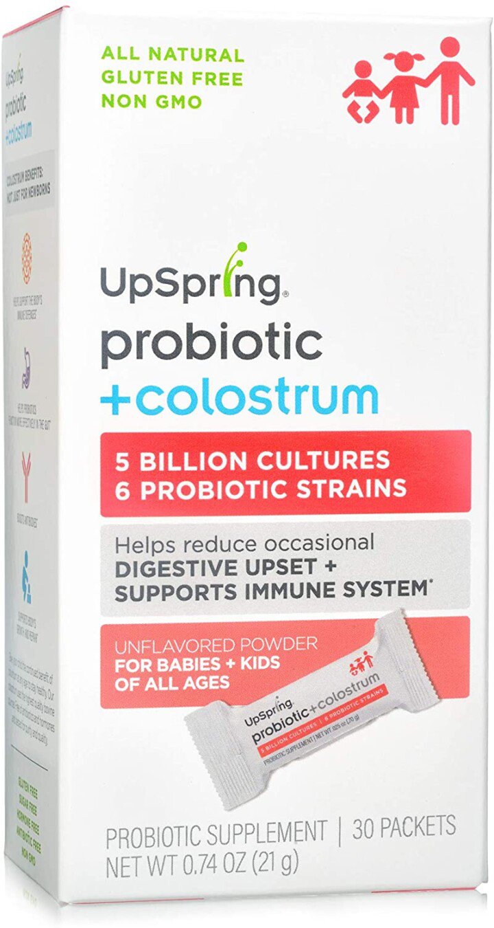 white and red packaging for a powder form of probiotics
