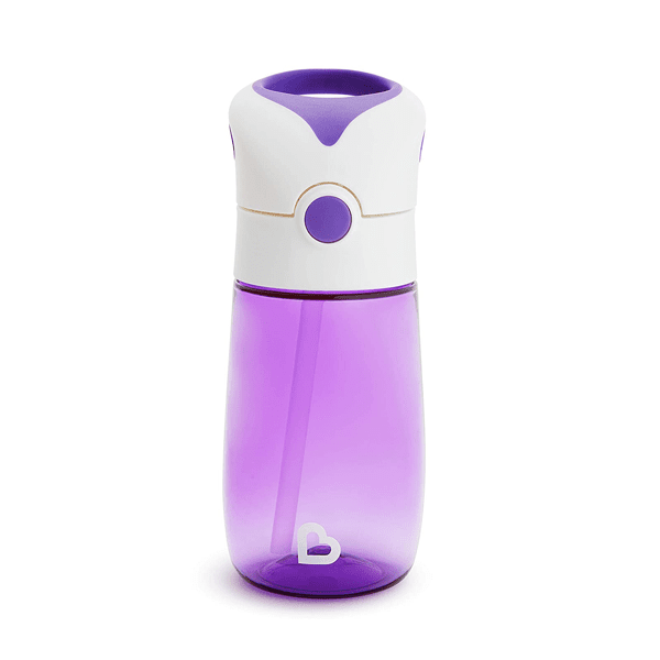Purple closed lid water bottle for baby and toddler.