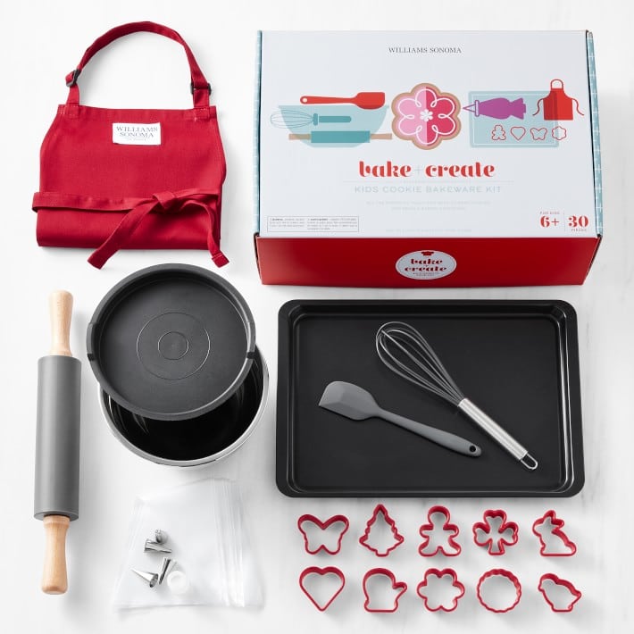 Layout of all red and metal baking set. 