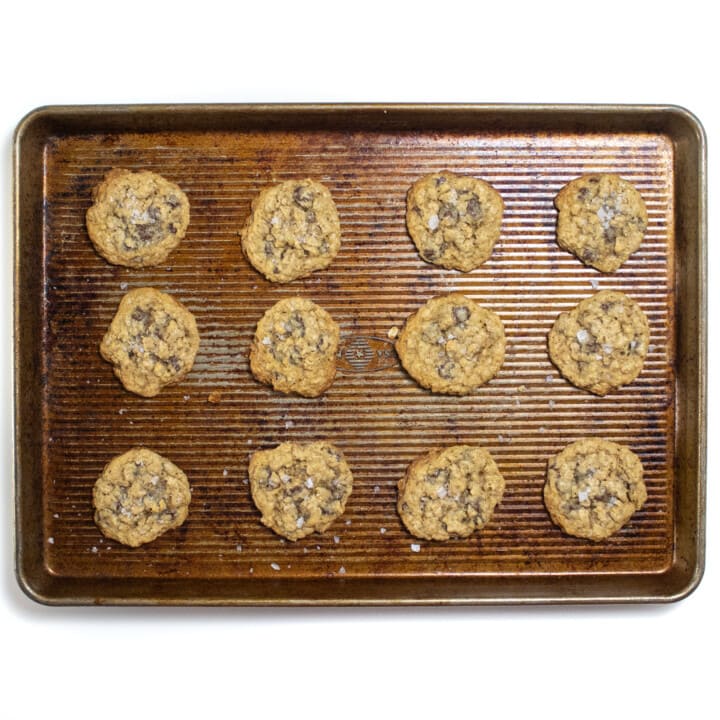 I use baking sheet with cooked lactation cookies with flaky salt on top.